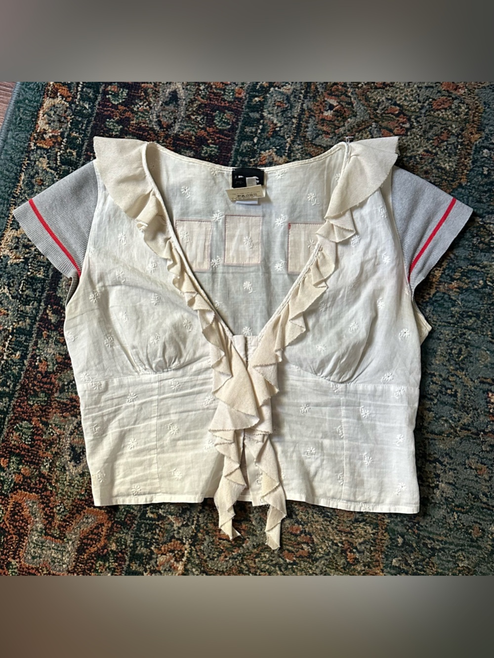 D&G Cream Embroidered Ruffle-Trim Jacket